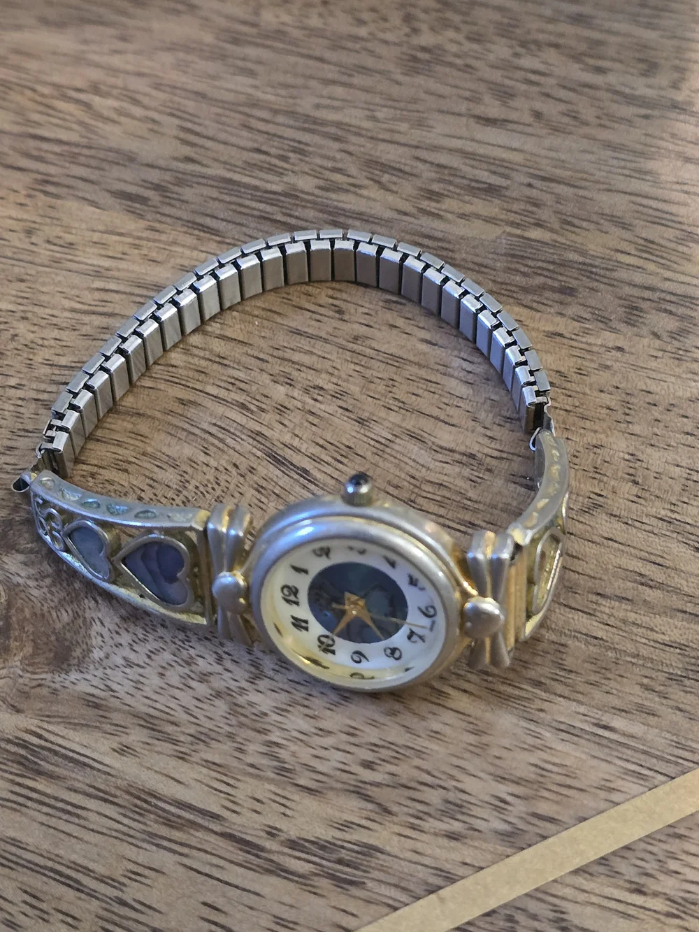 Abalone Heart Inlay Women's Bracelet Watch - Iridescent Green and Gold Accents